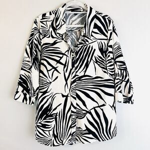 Rachel Zoe Linen Black & White Palm Frond Tropical Blouse Resort Wear Plus 2X